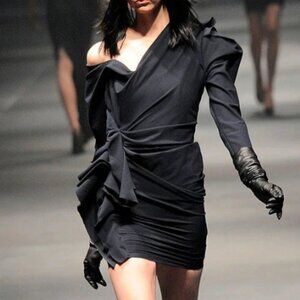 LANVIN Black wool/cashmere ruffle Dress - 40 / M